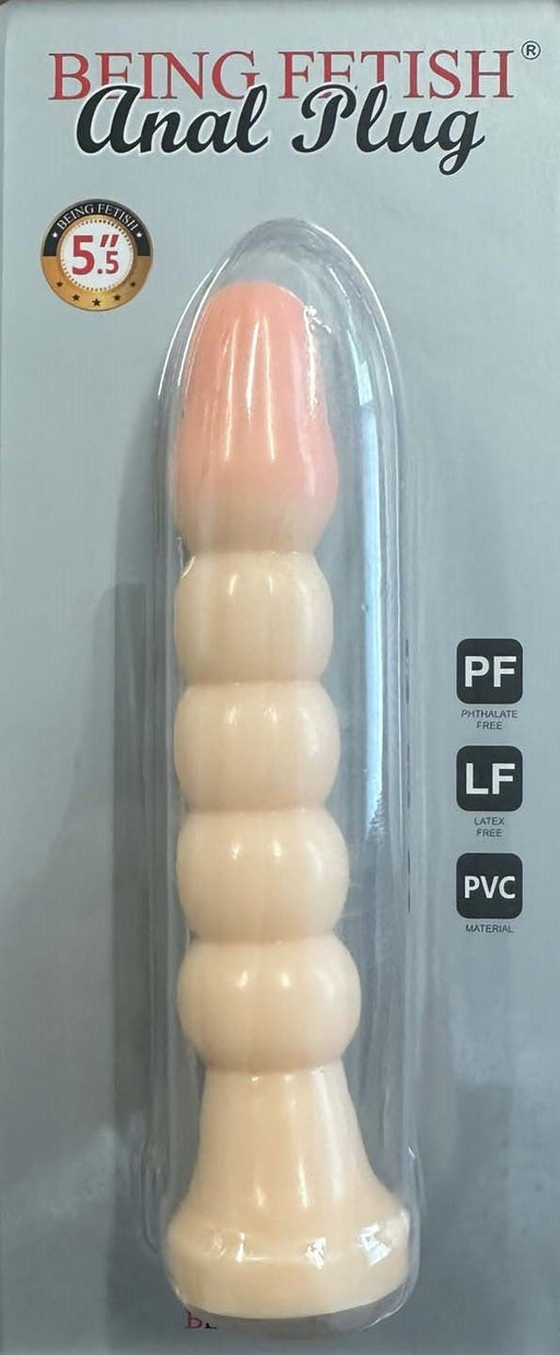 Being Fetish - Anaal Plug met Ribbels - 14,5 cm - Beige/Roze-Erotiekvoordeel.nl