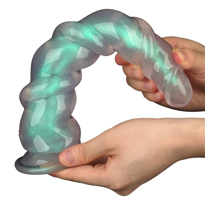 LoveToy - Opal Pearl Sheen - Grote Geribbelde Dildo - 30 cm – Groen-Erotiekvoordeel.nl