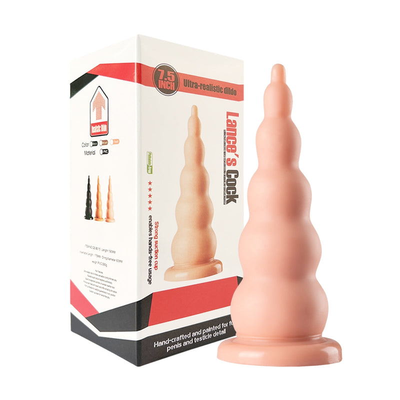 Lance's - PVC Ribbel Dildo met Zuignap - 22,9 cm - Lichte Huidskleur