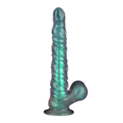 LoveToy - Opal Pearl Sheen - Geribbelde Dildo met Scrotum - 27,5 cm – Groen-Erotiekvoordeel.nl