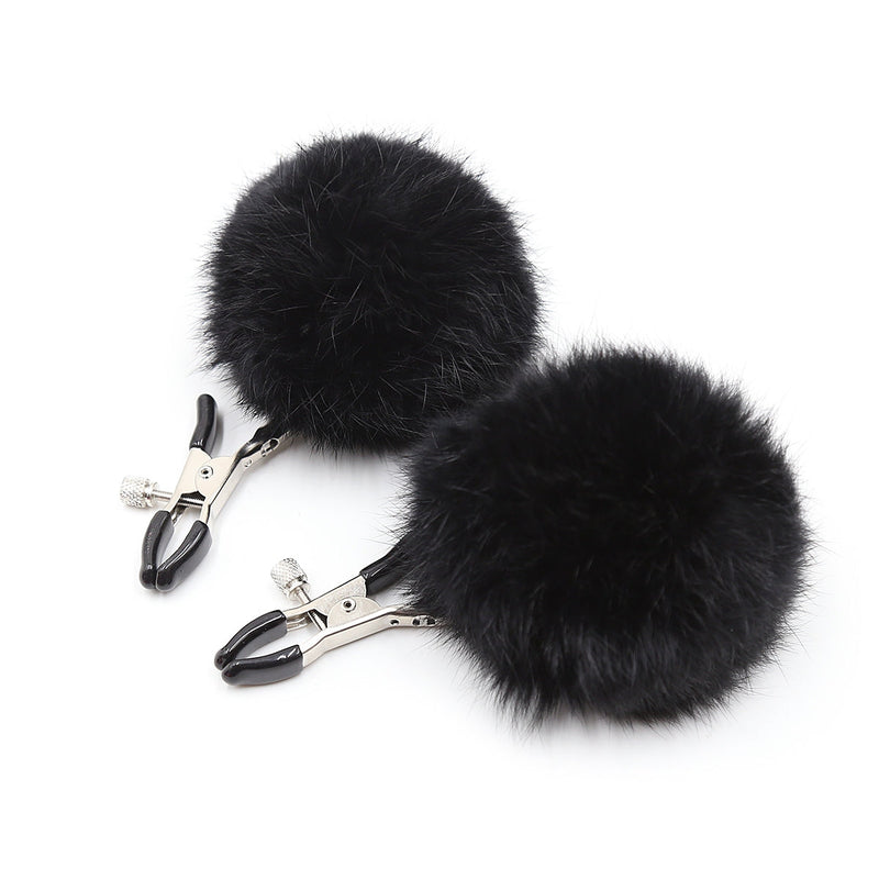 Smart Moves - Tepelklemmen met Fluffy Pompoms - Zwart-Erotiekvoordeel.nl