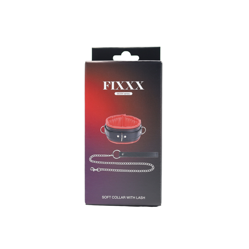 Fixxx - Gevoerde Collar met Leiband - Zwart/Rood-Erotiekvoordeel.nl