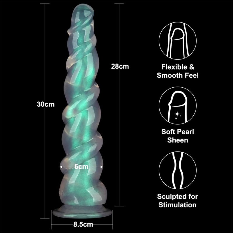 LoveToy - Opal Pearl Sheen - Grote Geribbelde Dildo - 30 cm – Groen-Erotiekvoordeel.nl