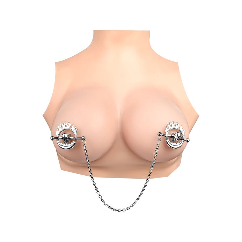 Kiotos - Flaming Skull - Tepelklemmen met ketting-Erotiekvoordeel.nl