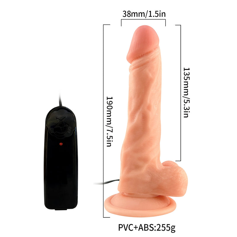 Lance's - Vibrerende PVC Dildo met Zuignap - 19,1 cm - Lichte Huidskleur