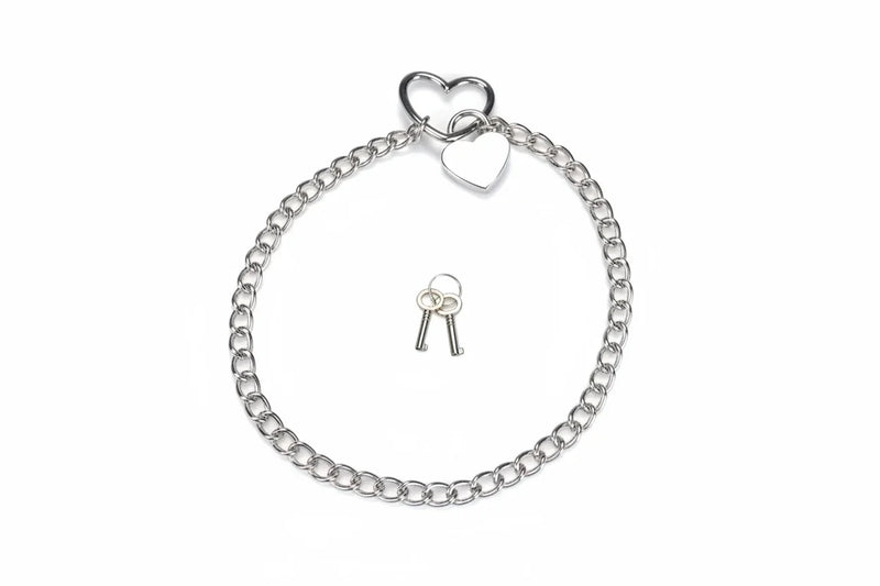 Liebe Seele - Ketting Collar met Hartvormig Hangslot - Zilver-Erotiekvoordeel.nl
