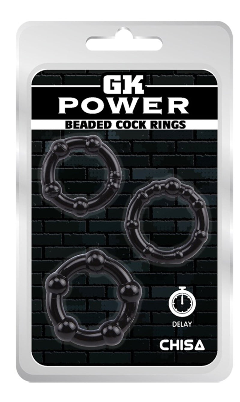 Chisa - GK Power Beaded Cockringen Set - 3 stuks - Zwart-Erotiekvoordeel.nl