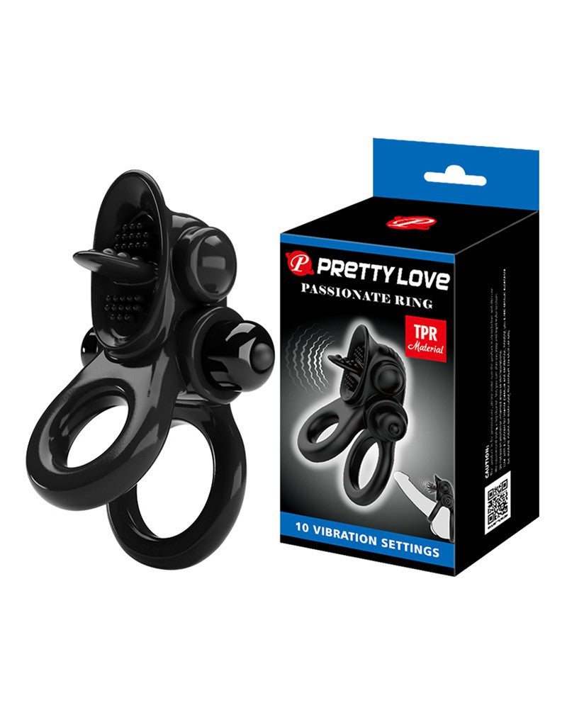 Pretty Love - Passionate Ring - Vibrerende Cockring - Zwart-Erotiekvoordeel.nl