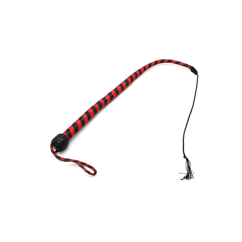 Kiotos Leather - Lederen Single Tail Zweep - 60 cm - Zwart/Rood-Erotiekvoordeel.nl