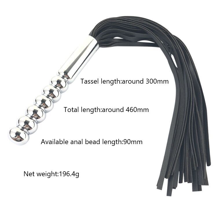 Fixxx - Zweep met Metalen Dildo Handvat - RVS - Zwart-Erotiekvoordeel.nl