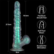 LoveToy - Opal Pearl Sheen - Geribbelde Dildo met Scrotum - 27,5 cm – Groen-Erotiekvoordeel.nl