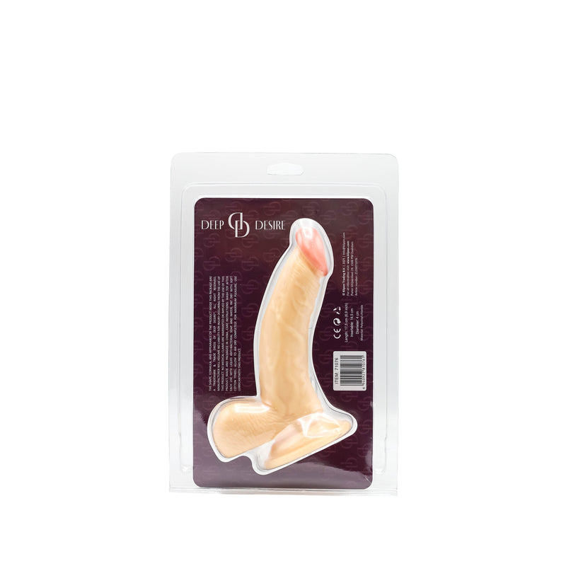 Deep Desire - PVC Dildo met Scrotum en Zuignap - 16,5 cm - Lichte Huidskleur-Erotiekvoordeel.nl