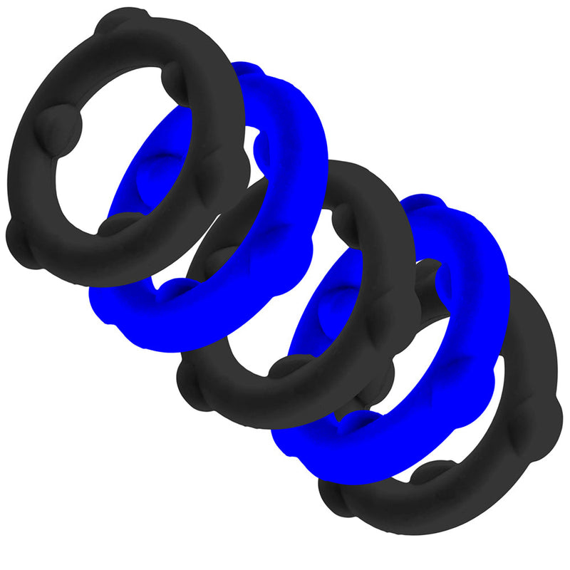 Oxballs - Gearheads - Spinner Cockringen Set - 5 stuks - Blauw/Zwart-Erotiekvoordeel.nl