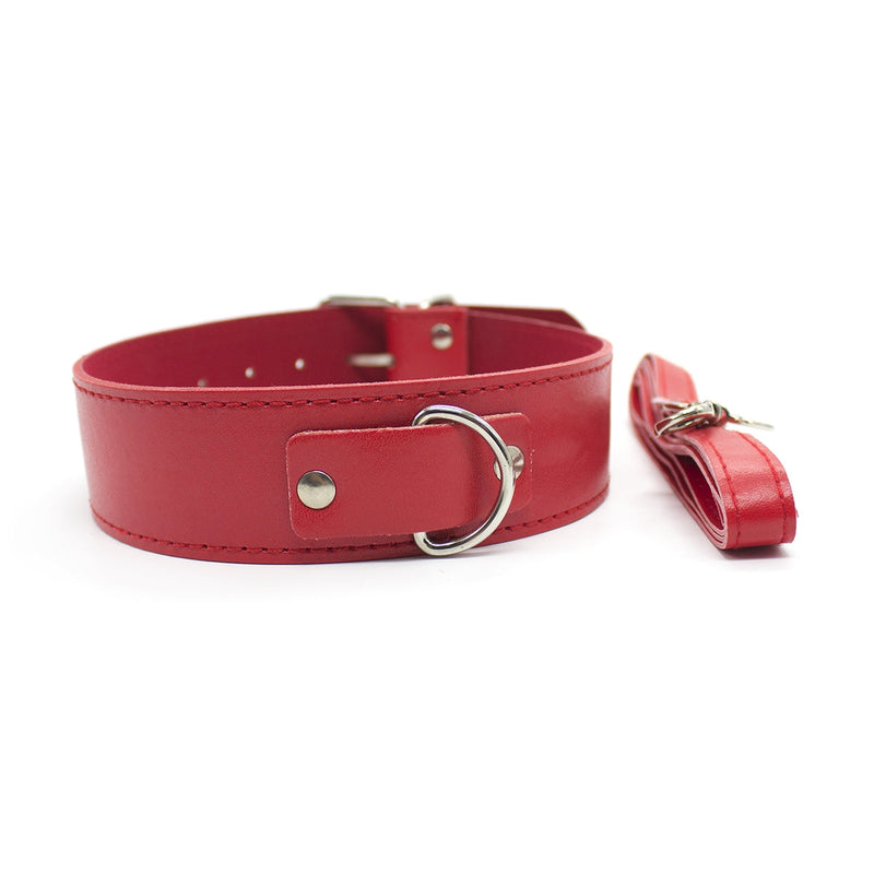 Smart Moves - Collar met Leiband - Kunstleer - Gouden Hardware - Rood-Erotiekvoordeel.nl