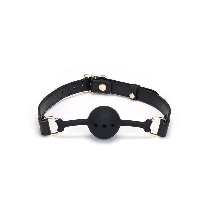 Liebe Seele - Demon's Kiss Leren Ball Gag - Luxe En exclusief ontwerp - Zwart/Goud-Erotiekvoordeel.nl