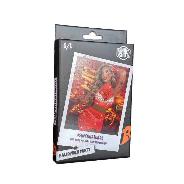 Snapshot - #supernatural - Rokje, topje en handschoenen set met strass - One Size - Oranje-Erotiekvoordeel.nl