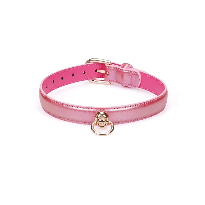 Liebe Seele - Lustre Rose - Lederen Collar met Leash - Parelmoer Roze met Gouden Hardware-Erotiekvoordeel.nl