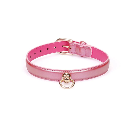 Liebe Seele - Lustre Rose - Lederen Collar met Leash - Parelmoer Roze met Gouden Hardware-Erotiekvoordeel.nl