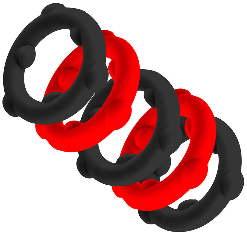 Oxballs - Gearheads - Spinner Cockringen Set - 5 stuks - Rood/Zwart-Erotiekvoordeel.nl