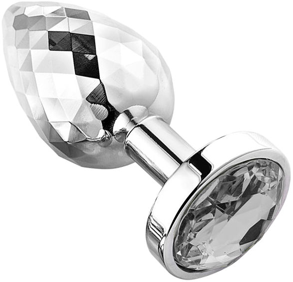 PLGZ - Diamond Facets Anaal Plug - Zilver met Transparante Siersteen-Erotiekvoordeel.nl