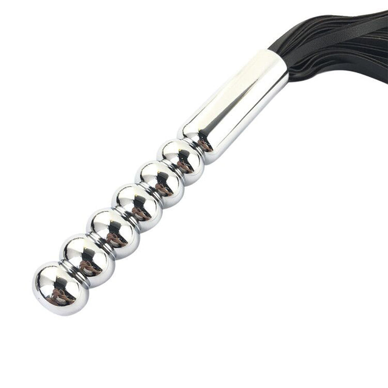 Fixxx - Zweep met Metalen Dildo Handvat - RVS - Zwart-Erotiekvoordeel.nl