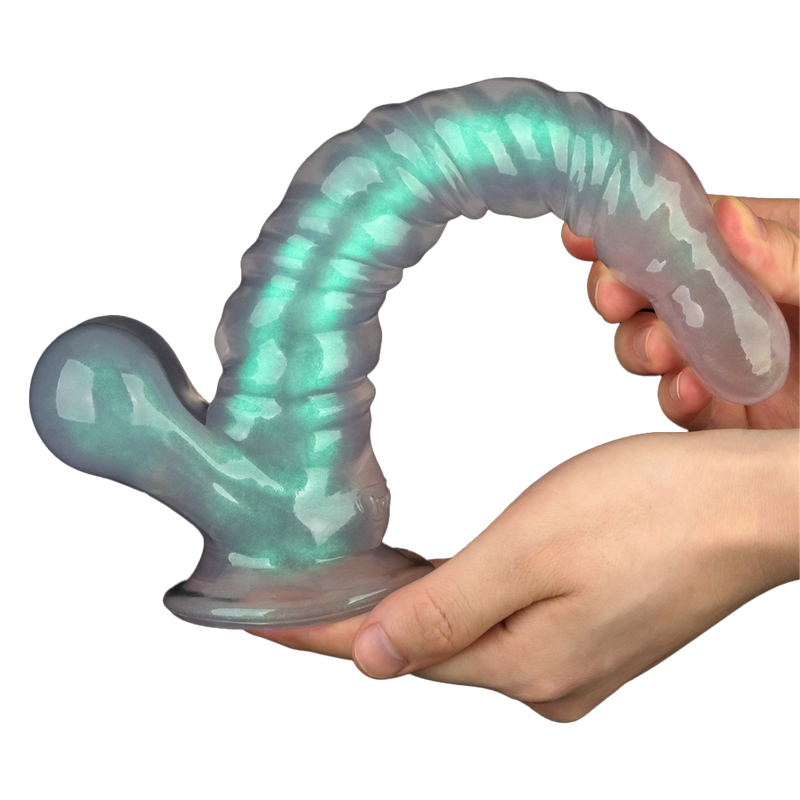 LoveToy - Opal Pearl Sheen - Geribbelde Dildo met Scrotum - 27,5 cm – Groen-Erotiekvoordeel.nl