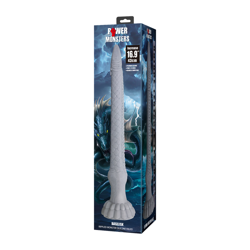 Power Monsters - Basilisk - Taps Toelopende Fantasie Dildo - Grijs-Erotiekvoordeel.nl