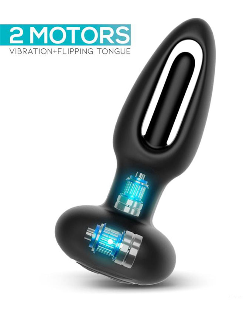 IY Sasha - Vibrerende Buttplug met Bewegend Tongetje en Afstandsbediening - Zwart-Erotiekvoordeel.nl