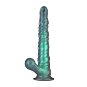 LoveToy - Opal Pearl Sheen - Geribbelde Dildo met Scrotum - 27,5 cm – Groen-Erotiekvoordeel.nl