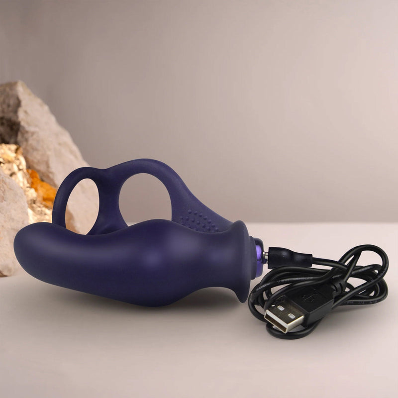Rocks-off - Nova Zenturian - Prostaatplug met penis- en testikelringen - Blauw-Erotiekvoordeel.nl