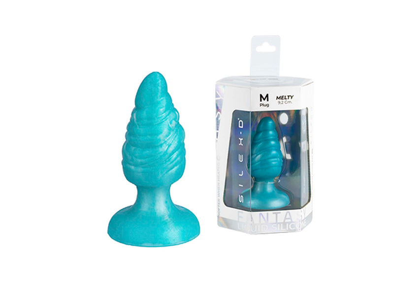 SILEXD - Melty - Thermoreactieve Siliconen Buttplug - 9.2 cm x 3.6 cm - Turquoise-Erotiekvoordeel.nl