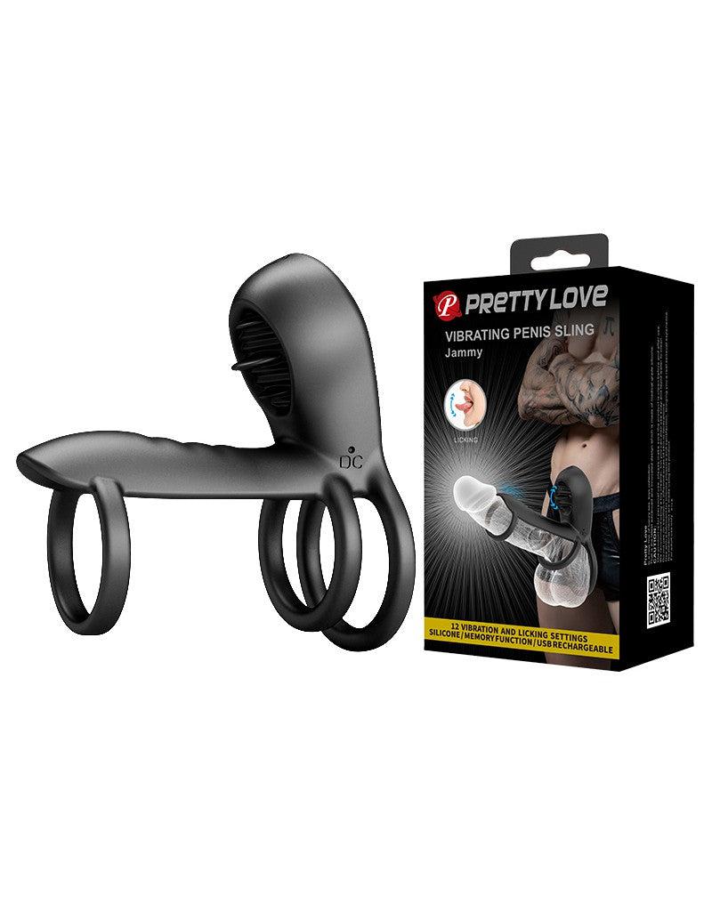 Pretty Love - Jammy - Cockring Vibrator met Clitoris Stimulator - Zwart - Unieke Drievoudige Ringontwerp-Erotiekvoordeel.nl