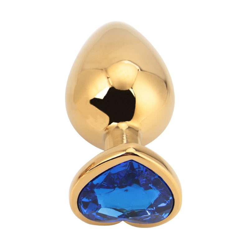 PLGZ - Hartvormige Metalen Buttplug - Goud - Blauwe Siersteen - Large-Erotiekvoordeel.nl