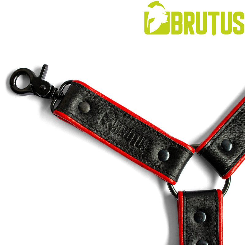 Brutus - Lederen Beenharnas - Verstelbaar- Zwart/Rood-Erotiekvoordeel.nl