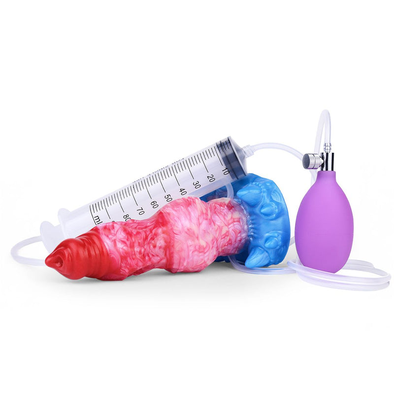 Kiotos Monstar - Blow Cum Cock - Opblaasbare Spuitende Dildo - Rood/Roze/Blauw-Erotiekvoordeel.nl