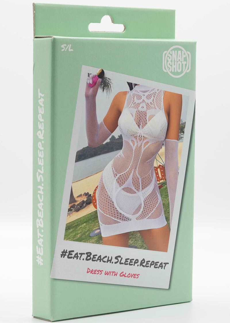 Snapshot - #eatbeachsleeprepeat - Jurk met Handschoenen Set - One Size - Wit-Erotiekvoordeel.nl