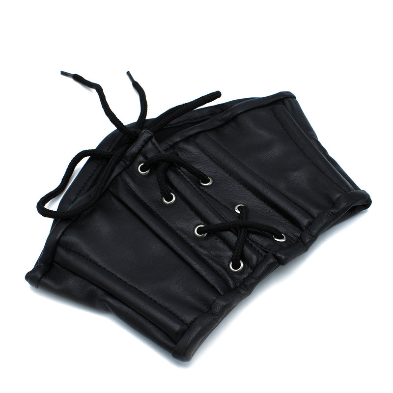 Kiotos - Zwart Lederen Lace-Up Corset Collar-Erotiekvoordeel.nl