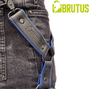 Brutus - Lederen Beenharnas - Verstelbaar- Zwart/Blauw-Erotiekvoordeel.nl