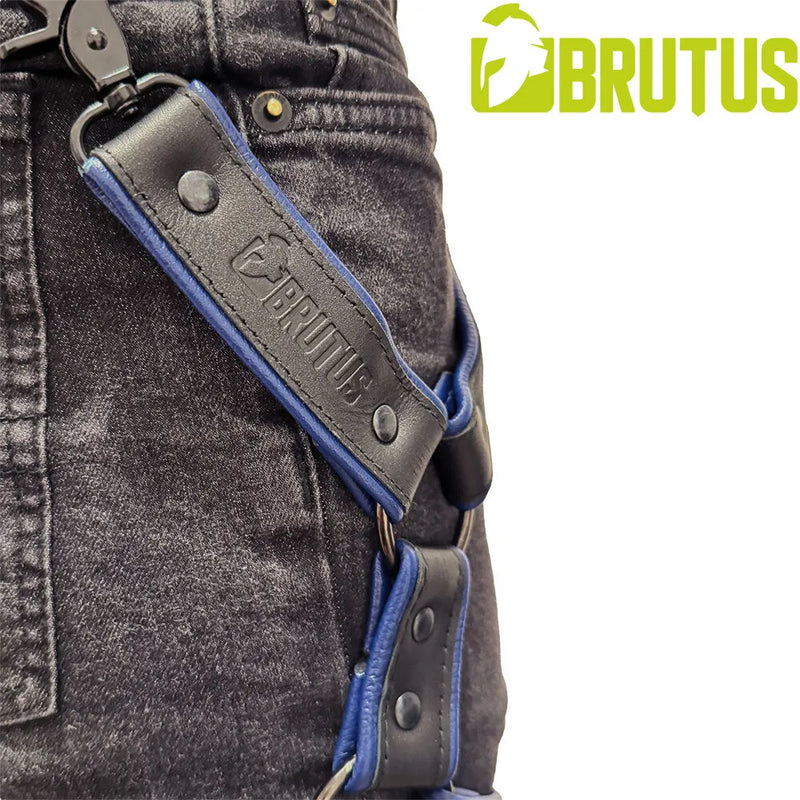 Brutus - Lederen Beenharnas - Verstelbaar- Zwart/Blauw-Erotiekvoordeel.nl
