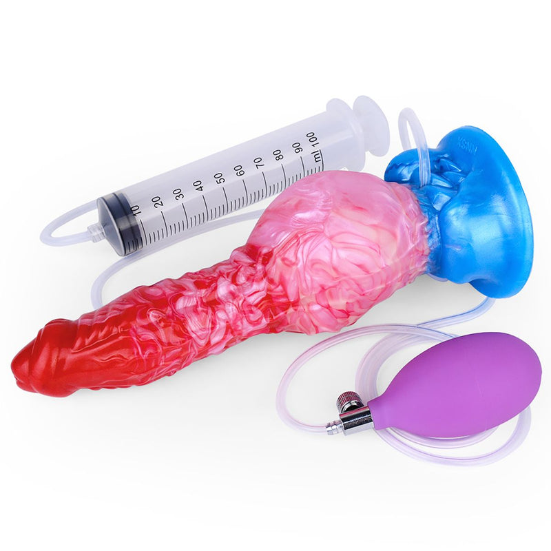 Kiotos Monstar - Big Squirt Cock - Opblaasbare Spuitende Dildo - Rood/Roze/Blauw-Erotiekvoordeel.nl