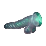 LoveToy - Opal Pearl Sheen - Geribbelde Dildo met Scrotum - 25 cm – Groen-Erotiekvoordeel.nl
