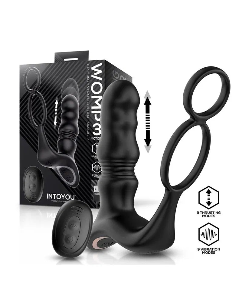 IY - Womp - Stotende en Vibrerende Prostaatmassager met Afstandsbediening - Zwart-Erotiekvoordeel.nl