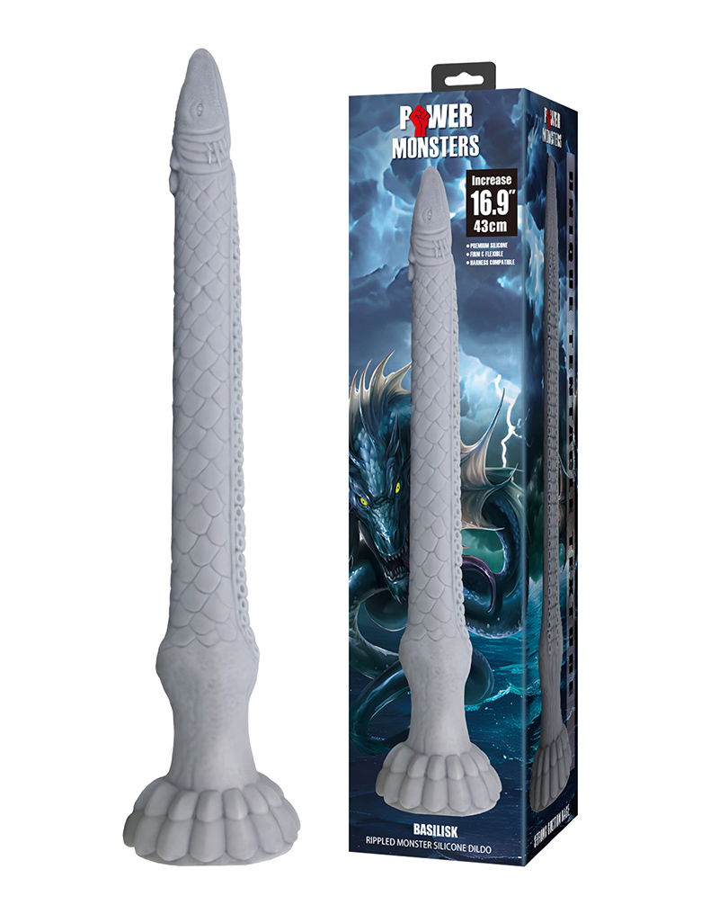 Power Monsters - Basilisk - Taps Toelopende Fantasie Dildo - Grijs-Erotiekvoordeel.nl