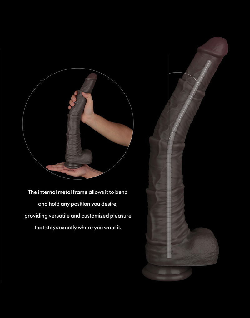 LoveToy - Nature Cock - Dubbellaags Buigbare Dildo met Aders - 40 cm - Bruin-Erotiekvoordeel.nl