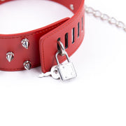 Smart Moves - Brede Collar met Spikes - Inclusief Leash - Rood-Erotiekvoordeel.nl