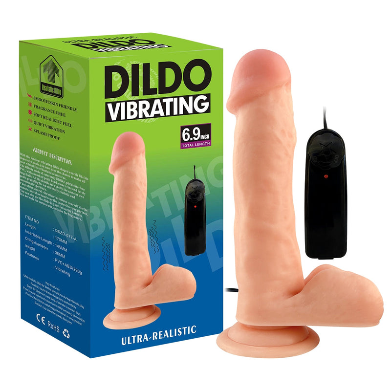 Lance's - Vibrerende PVC Dildo met Zuignap - DICK - 17,5 cm - Lichte Huidskleur