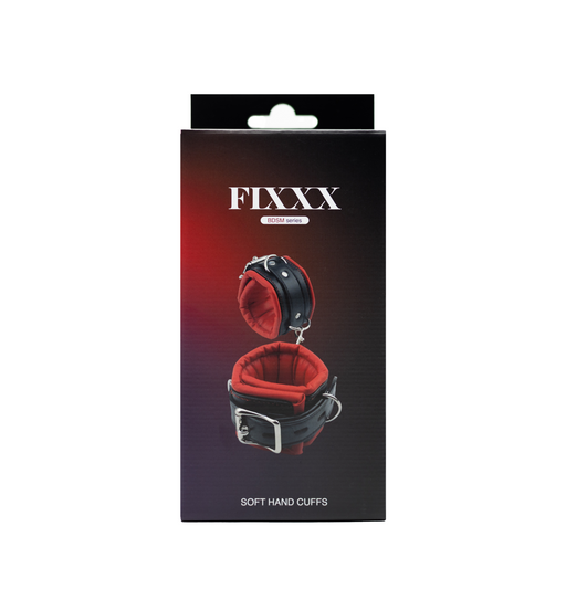 Fixxx - Zacht Gevoerde Handboeien - PU Leer - Zwart/Rood-Erotiekvoordeel.nl