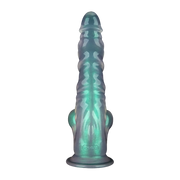 LoveToy - Opal Pearl Sheen - Geribbelde Dildo met Scrotum - 25 cm – Groen-Erotiekvoordeel.nl