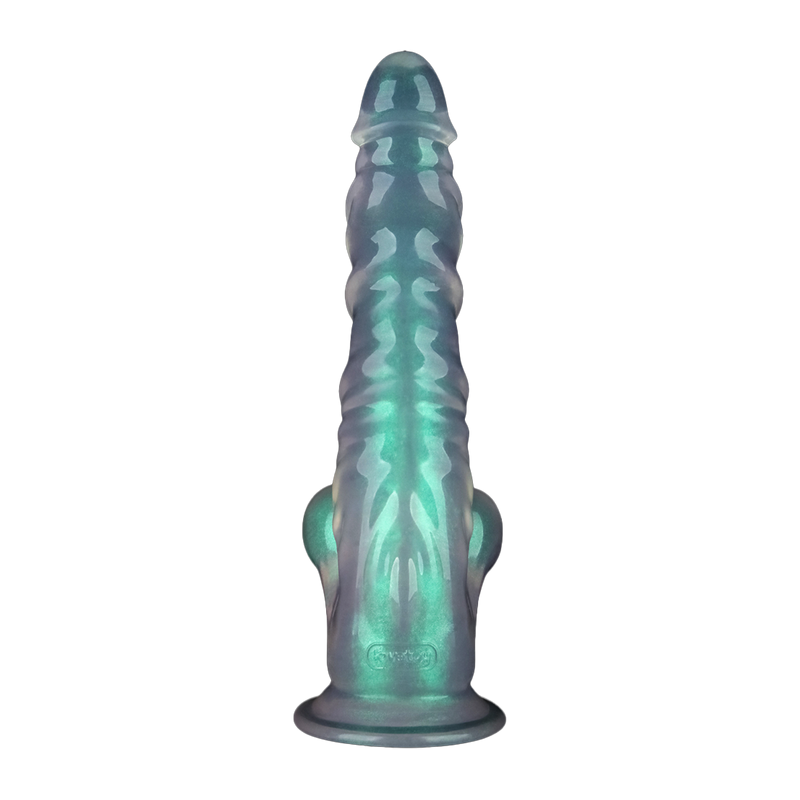 LoveToy - Opal Pearl Sheen - Geribbelde Dildo met Scrotum - 25 cm – Groen-Erotiekvoordeel.nl