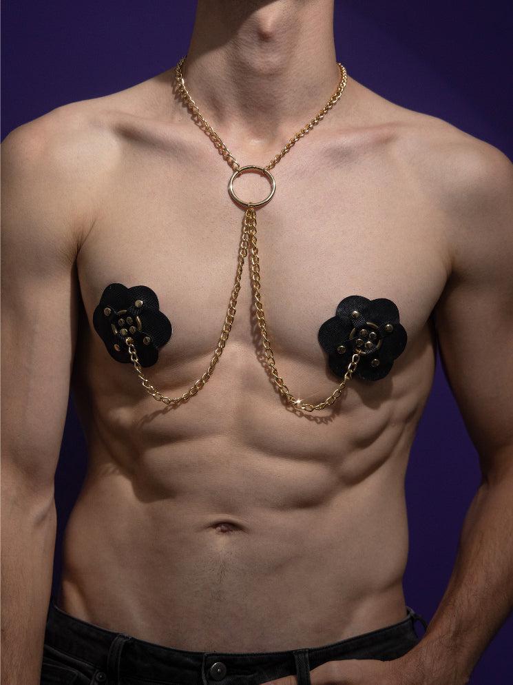 Snapshot - #boysturnmearound - Tepelstickers met Ketting en Collar - Zwart-Erotiekvoordeel.nl